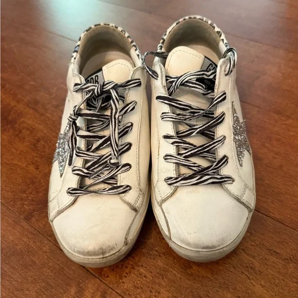 Golden Goose White Sneakers with Glitter Star and Animal Print 7.5 - Picture 4 of 5